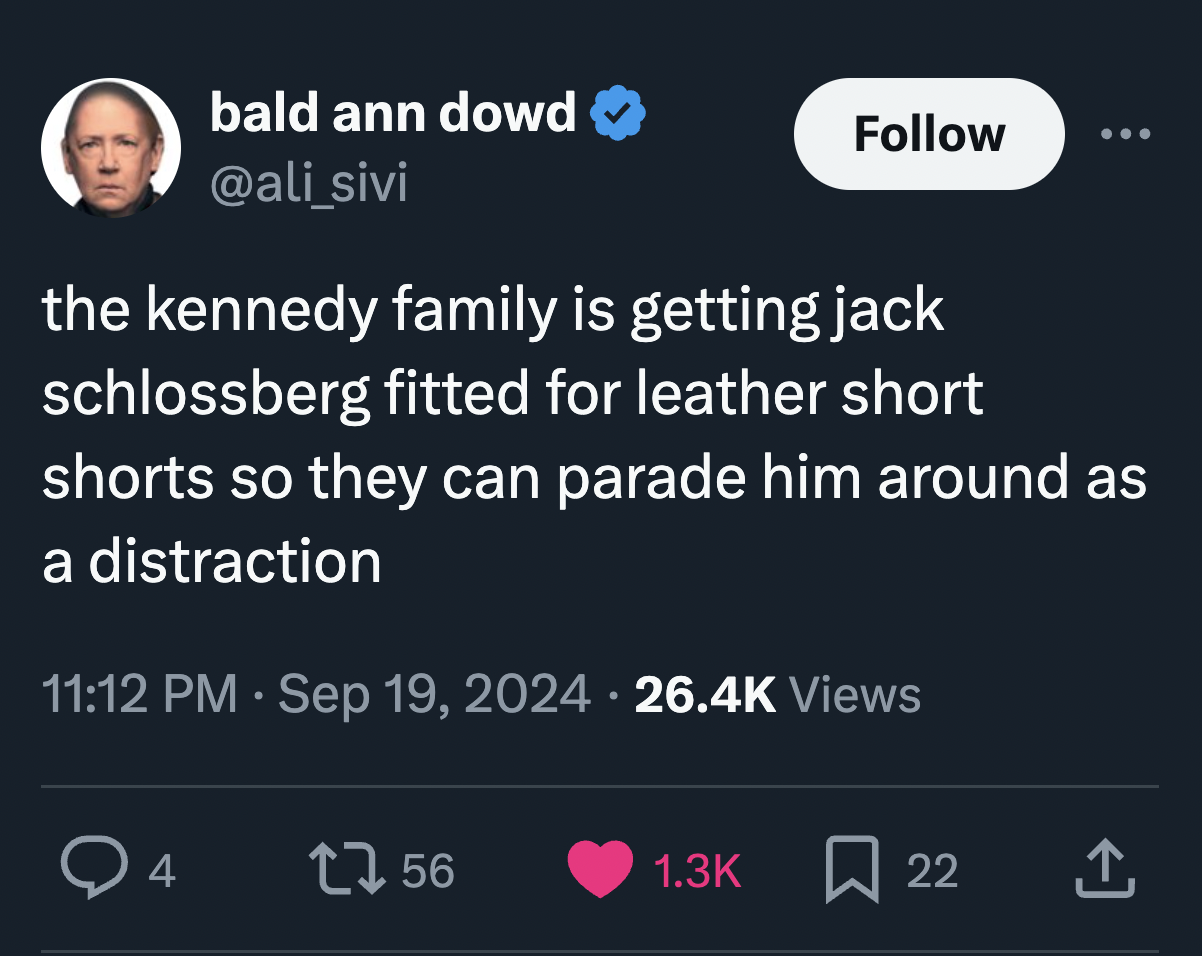 screenshot - bald ann dowd the kennedy family is getting jack schlossberg fitted for leather short shorts so they can parade him around as a distraction Views 4 1756 22